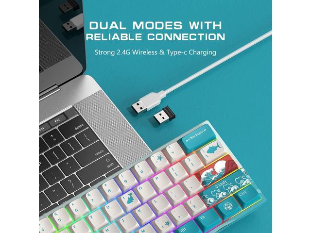 HITIME XVX M61 60% Mechanical Keyboard Wireless, Ultra-Compact 2.4G Rechargeable Gaming Keyboard, RGB Backlit Ergonomic Keybo