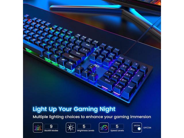RisoPhy Mechanical Gaming Keyboard, RGB 104 Keys Ultra-Slim LED Backlit USB Wired Keyboard with Blue Switch, Durable Abs...