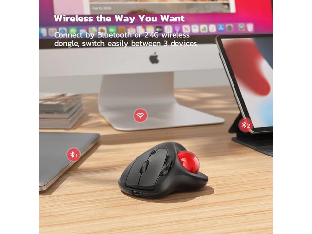 Nulea M501 Wireless Trackball Mouse, Rechargeable Ergonomic, Easy Thumb Control, Precise & Smooth Tracking, 3 Device Connection (Bluetooth or USB...