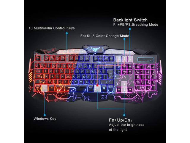 BlueFinger Backlit Gaming Keyboard and Mouse Combo,USB Wired Backlit Keyboard Mouse Game Set,Multimedia Keys,3 Color LED Crack Illumination...
