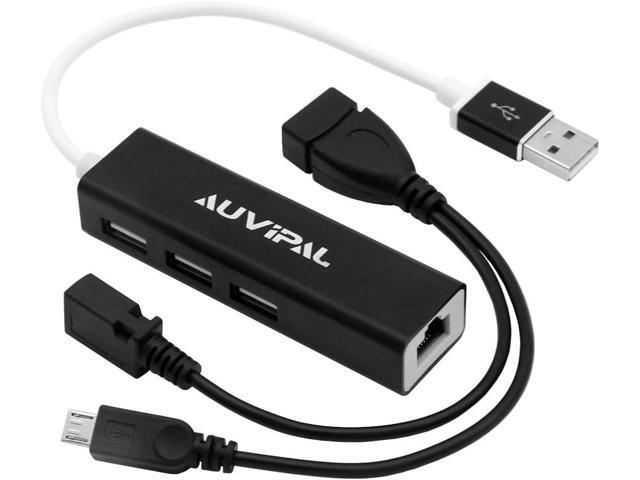 AuviPal LAN Ethernet Adapter with 3 Ports USB OTG Hub for Fire Stick, Chromecast, Google Home Mini, Raspberry Pi Zero - Powered Micro USB OTG Cable...