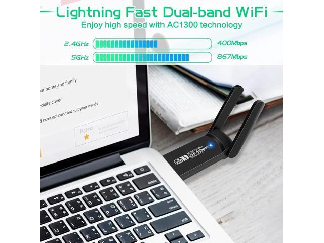 USB WiFi Bluetooth Adapter, 1300Mbps Dual Band 2.4/5Ghz Wireless Network External Receiver, Mini WiFi Dongle for PC/Laptop/Desktop