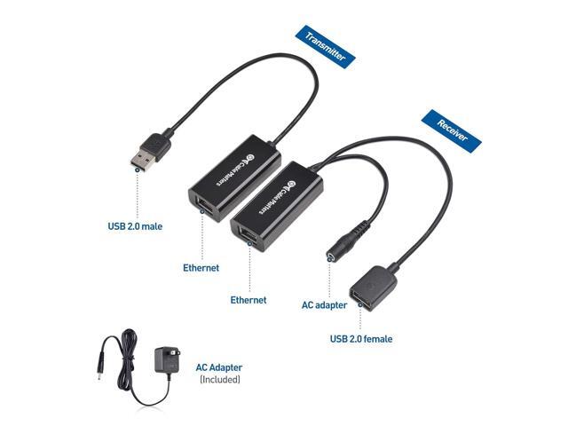 Cable Matters USB Over Ethernet Extender with Power Adapter up to 150 ft - Full USB 2.0 Support for Keyboard, Mouse, Webcam, and More