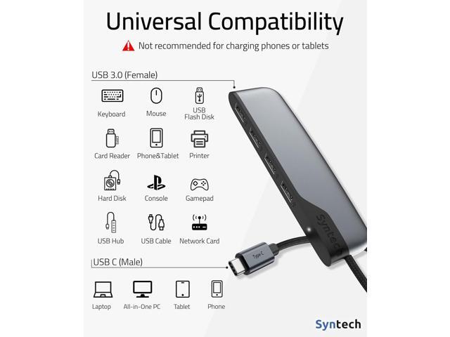 USB C to USB Hub 4 Ports, Syntech Type C to USB 3.0 Hub with a USB C to USB Adapter (USB 2.0), Thunderbolt 3 to USB Hub, iPad Pro, iMac
