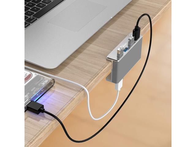 USB Hub 3.0 - Rekidm 4 Port Aluminum Desk USB Hub 3.0 Clamp Design for Desktop, Computer, PC, Table Edge with Durable Adjustable Clip, Space-saving...