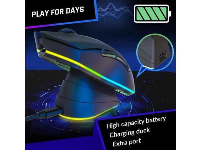 KLIM Blaze Pro Rechargeable Wireless Gaming Mouse with Charging Dock RGB - New Version - High-Precision Sensor and Long-Lasting Battery - Up to...