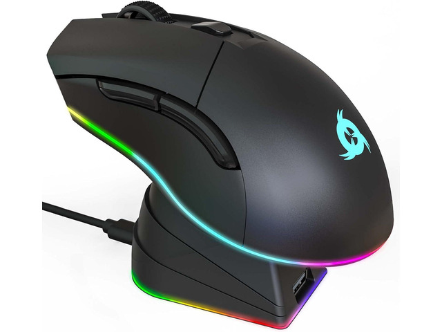 KLIM Blaze Pro Rechargeable Wireless Gaming Mouse with Charging Dock RGB - New 2023 - High-Precision Sensor and Long-Lasting Battery - Up to 6000...