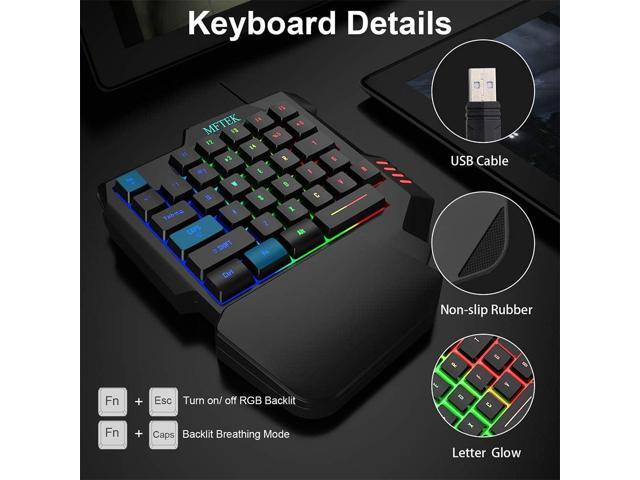 MFTEK One Hand Gaming Keyboard and Mouse Combo, RGB Rainbow Backlit One-Handed Mechanical Feeling Keyboard with Wrist Rest Support, USB Wired...