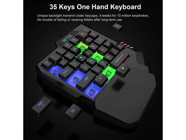 MFTEK One Hand Gaming Keyboard and Mouse Combo, RGB Rainbow Backlit One-Handed Mechanical Feeling Keyboard with Wrist Rest Support, USB Wired...