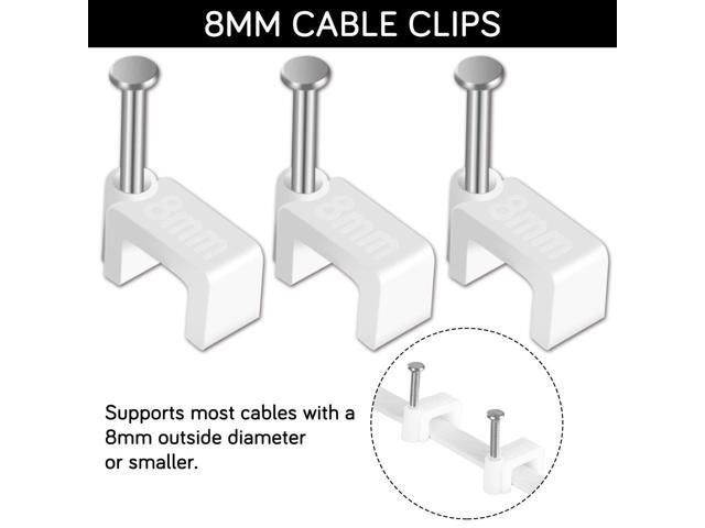 Cable Clips - CableGeeker 100 Pieces Ethernet Cable Clips with Nails 8mm Cord Holder for Cat6 Cat7 Flat Ethernet Cable (White)