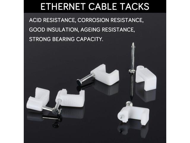 Cable Clips - CableGeeker 100 Pieces Ethernet Cable Clips with Nails 8mm Cord Holder for Cat6 Cat7 Flat Ethernet Cable (White)
