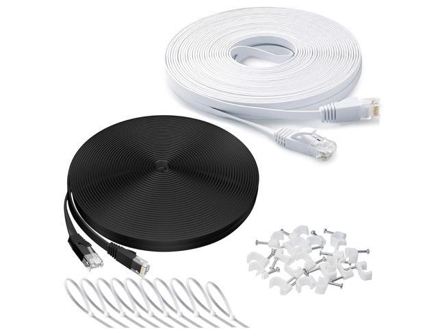 Ethernet Cable 100 ft 2 Pack Cat 6 Flat Cable Ethernet Cord, Slim Long Cat6 High Speed Computer Router Network LAN Patch Wire with Clips &...