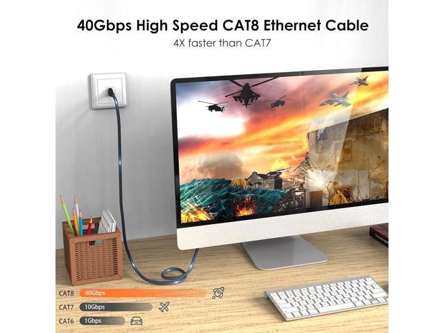 Cat 8 Ethernet Cable 10ft, Outdoor, Indoor Nylon Braided Cat 8 Cable, Heavy Duty 26AWG 40Gbps, 2000MHz, S/FTP Patch Cord for Xbox, POE, PS5, Router