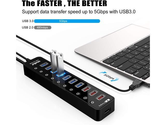 Powered USB 3.0 Hub, Atolla USB 3.0 Data Hub 11 Ports - 7 USB 3.0 Data Ports + 4 Smart Charging Port with Individual On/Off Switches and 12V/4A...