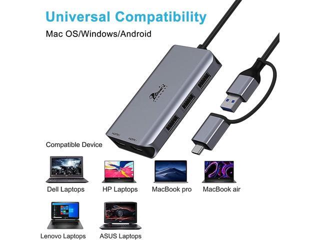 LIONWEI USB 3.0 to Dual HDMI Docking Station for Windows & macOS, USB C Adapter 2 Monitor Splitter for MacBook Pro/Air/M1/M2/Dell/HP/Lenovo/Surface