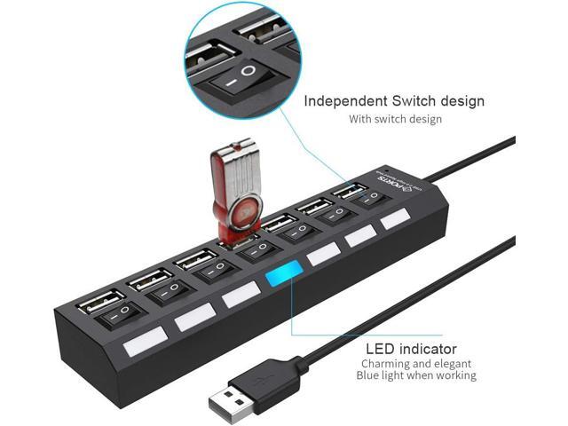 Multi Port USB Hub Splitter, 7-Port USB 2.0 Hub for Laptop, USB Port Expander with On/Off Individual Switch Compatible for All USB Device