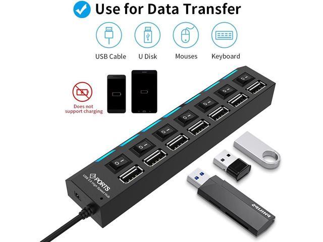 Multi Port USB Hub Splitter, 7-Port USB 2.0 Hub for Laptop, USB Port Expander with On/Off Individual Switch Compatible for All USB Device