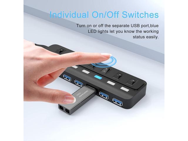 USB Hub 3.0, 7 Port USB Hub Splitter with Individual On/Off LED Switches, 5Gbps HighSpeed Data USB Extension for Laptop, iMac, USB Flash Drives,...