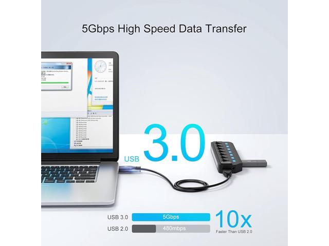 USB Hub 3.0, 7 Port USB Hub Splitter with Individual On/Off LED Switches, 5Gbps HighSpeed Data USB Extension for Laptop, iMac, USB Flash Drives,...