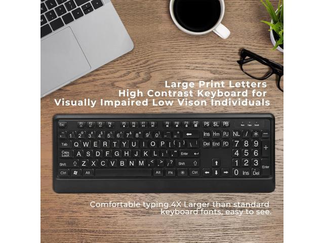 Large Print Backlit Keyboard, Quiet USB Wired Computer Keyboard, Full Size Keyboard with White Illuminated LED Compatible for Windows Desktop,...