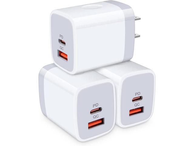 USB C Power Adapter,3Pack 20W 2 Port PD & QC 3.0 Type C Fast Charging Block Wall Charger Compatible for iPhone 17 16e 16 15 14 13 12 11 Pro...