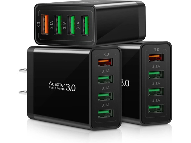Fast Charge 3.0 Wall Charger, 3-Pack iSeekerKit 4 Ports USB Wall Charger Adapter Fast USB Charging Block Compatible Wireless Charger, Samsung...