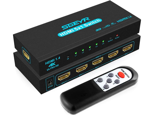 HDMI Switch SGEYR 5x1 HDMI Switcher 5 in 1 Out HDMI Switch Selector 5 Port Box w