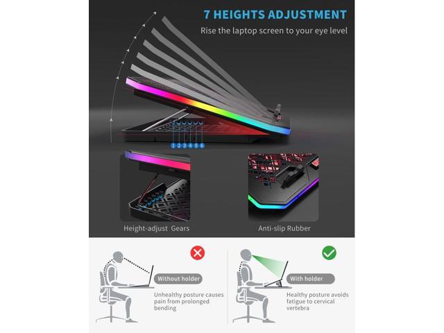 Laptop Cooling Pad, KeiBn RGB Lights Laptop Cooler 6 Fans for 15.6-17.3 Inch Laptops, 7 Height Stands, 10 Modes Light, 2 USB Ports, Desk or Lap Use...