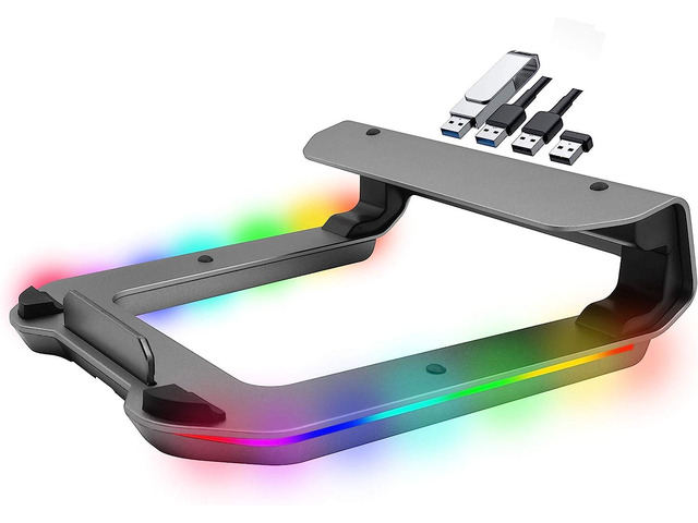 Tilted Nation RGB Gaming Laptop Stand with USB Ports - Sleek Laptop Riser with (4 USB 3.0 Ports and 10 RGB Modes) - Aluminum Laptop Stand for Desk...