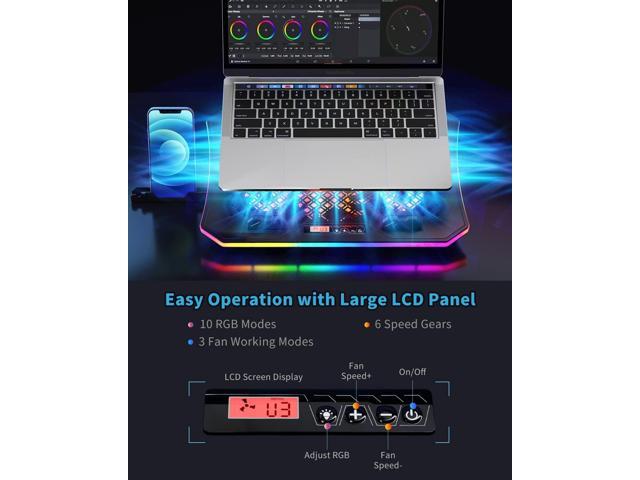 Laptop Cooling Pad, KeiBn RGB Lights Laptop Cooler 6 Fans for 15.6-17.3 Inch Laptops, 7 Height Stands, 10 Modes Light, 2 USB Ports, Desk or Lap Use...