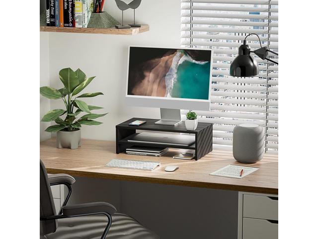 FITUEYES Monitor Stand - 2 Tier Computer Monitor Riser with 16.7 Inch Shelf, Wood Desktop Stand for Laptop Computer Screen, Desk Organization,...