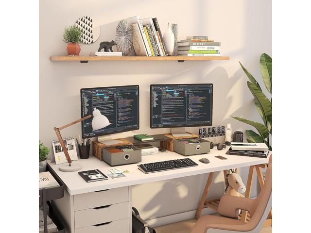 WESTREE Dual Monitor Stand Riser with Two Drawers, Extra Large Storage for 2 Monitors, Desktop Oraganizer Computer,Laptop,Screen,Printer,TV