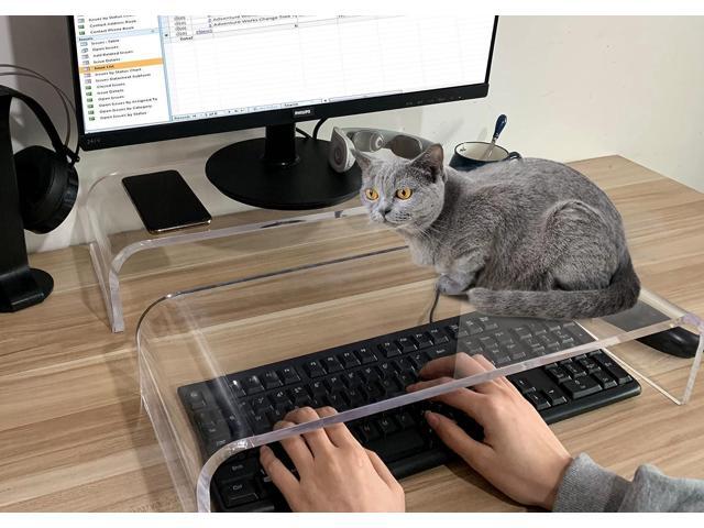 Clear Acrylic Monitor Stand,Keyboard Cover Protector Anti-Cat Prevent Cats from Touching Keyboard,Stand for Laptop, 1525-001