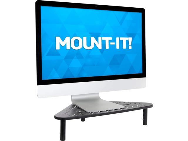 Corner Monitor Stand Adjustable Height Corner Desk Shelf Triangle Screen Riser, Ergonomic Space Saving Design, Ventilated. (Metal, Black)