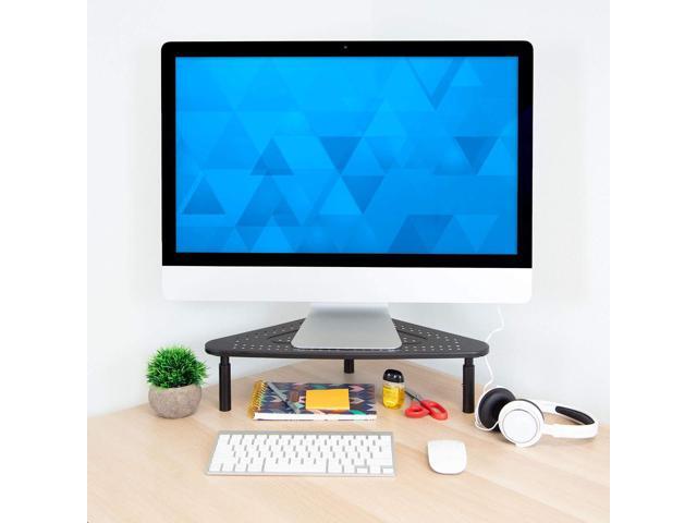 Corner Monitor Stand Adjustable Height Corner Desk Shelf Triangle Screen Riser, Ergonomic Space Saving Design, Ventilated. (Metal, Black)