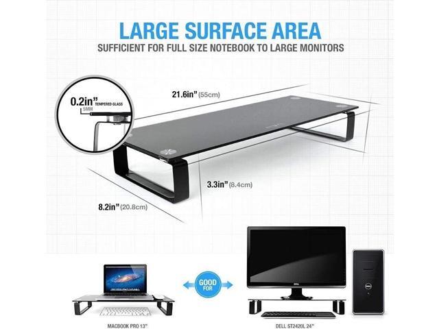 Eutuxia Type-S Black Tempered Glass Monitor Stand, TV, Laptop, Computer, All-In-One Desktop, Printer Riser [21.75 x 8.25 x 3.25 Inches]