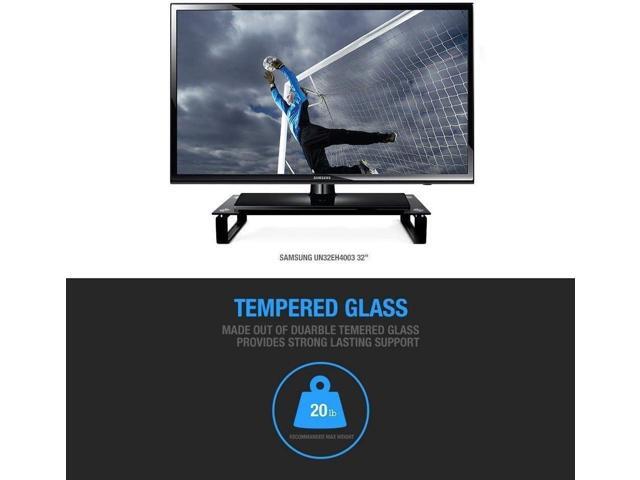 Eutuxia Type-S Black Tempered Glass Monitor Stand, TV, Laptop, Computer, All-In-One Desktop, Printer Riser [21.75 x 8.25 x 3.25 Inches]