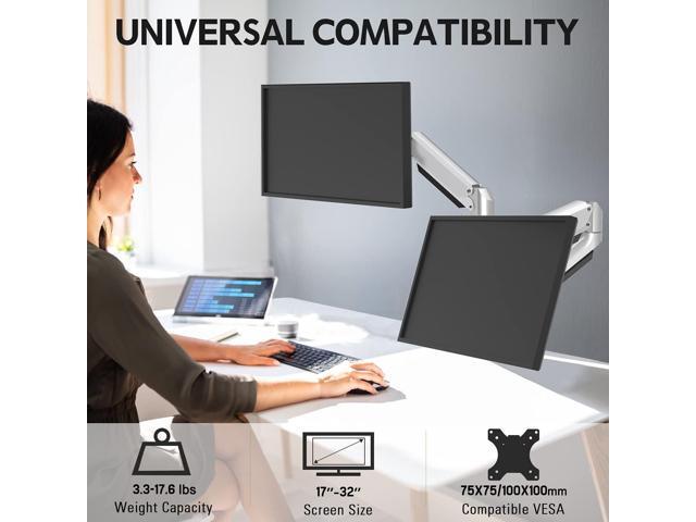 MOUNTUP Dual Monitor Desk Mount, Die-Cast Aluminum Fully Adjustable Double Monitor Arm with Gas Spring, Computer Monitor Stand Fits 2 Screen 17 to...