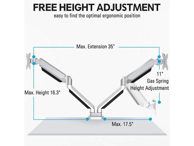 MOUNTUP Dual Monitor Desk Mount, Die-Cast Aluminum Fully Adjustable Double Monitor Arm with Gas Spring, Computer Monitor Stand Fits 2 Screen 17 to...