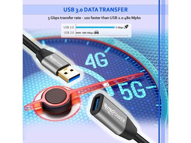 MutecPower 50 Feet Active USB 3.0 Male to Female Extension Cable USB A Repeater Extender Cord with 2 boosters & USB Power Supply - Black 15m ...