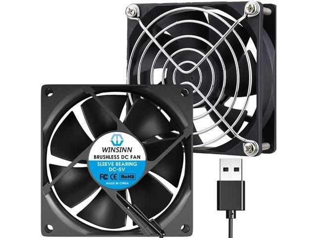 WINSINN DC 80mm USB Fan 5V 8025 Sleeve Bearing Brushless Cooling 80mmx25mm 2PIN (Pack of 2Pcs)