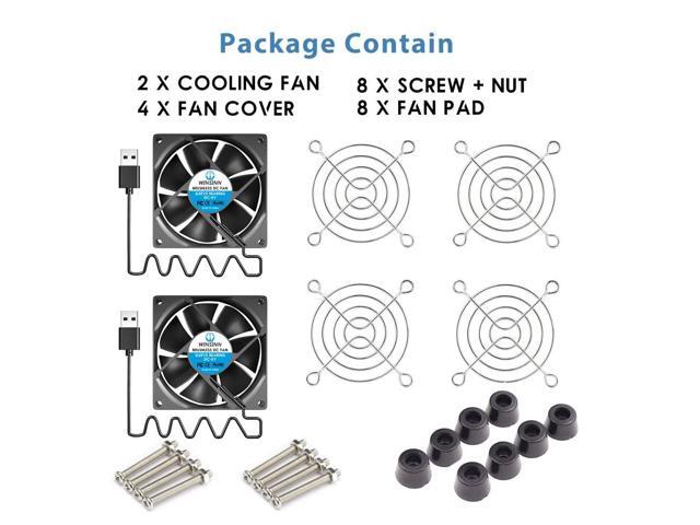 WINSINN DC 80mm USB Fan 5V 8025 Sleeve Bearing Brushless Cooling 80mmx25mm 2PIN (Pack of 2Pcs)