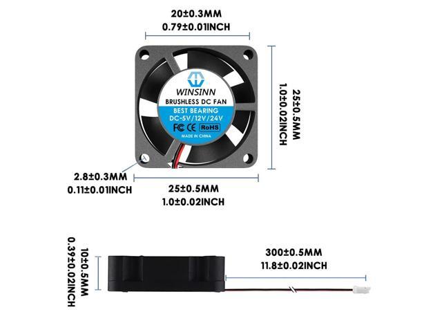 WINSINN 25mm Fan 12V, 3D Printer Micro 12 Volt Fans 2510 Dual Ball Bearing, Brushless Cooling 25mmx10mm 2PIN (Pack of 2Pcs)