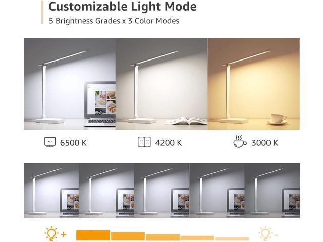Lepro LED Desk Lamp with USB Charging Port Dimmable Home Office Touch Control Reading Table Lamp,3 Color Modes with 5 Brightness Level, School Dorm...