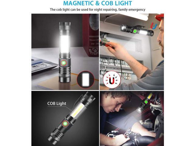iToncs LED Rechargeable, Super Bright Magnetic Flashlight with COB Work Light, Waterproof, 4 Modes, Pocket Tactical Flashlights for Outdoor Camping...