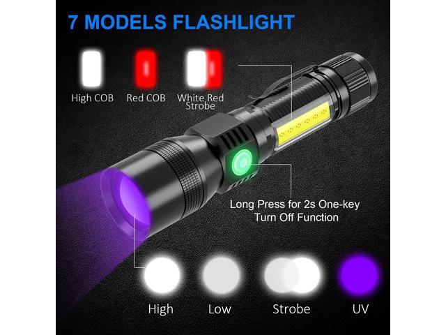 Rechargeable Flashlights, 3 in 1 Super Bright Black Light Flashlights 1200 Lumens, 7 Modes, Zoomable, IPX6 Waterproof Flash Light Recharchable for...
