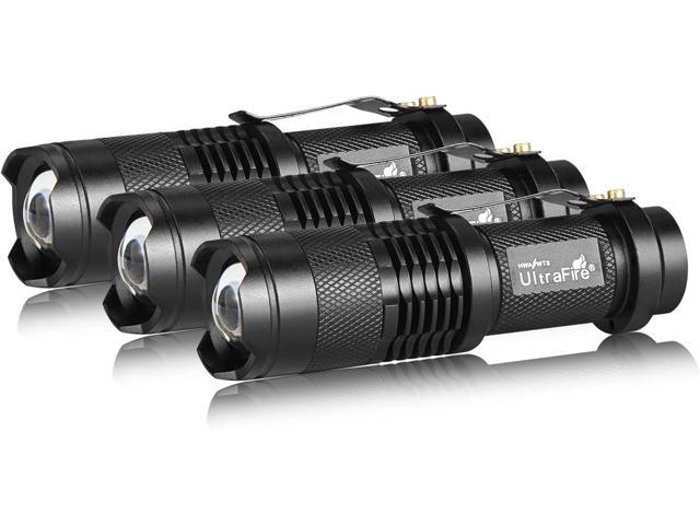 ULTRAFIRE 3 Pack Mini Flashlights Focus Adjustable SK68 Single Mode Tactical LED Flashlight, Ultra Bright 300 Lumens Torch