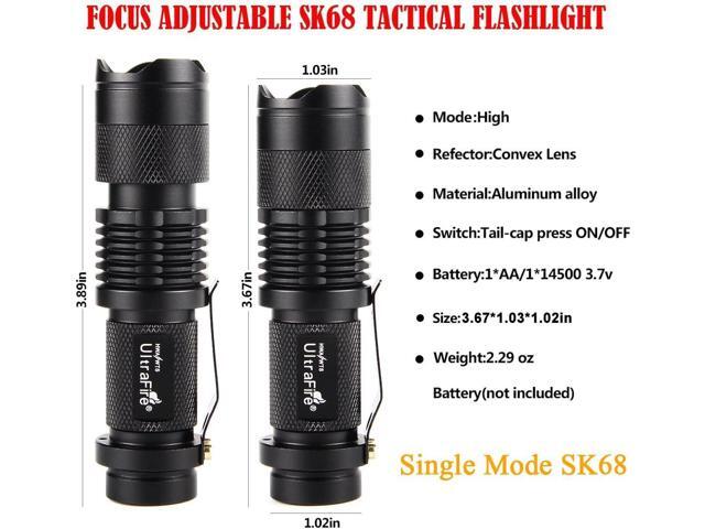 ULTRAFIRE 3 Pack Mini Flashlights Focus Adjustable SK68 Single Mode Tactical LED Flashlight, Ultra Bright 300 Lumens Torch