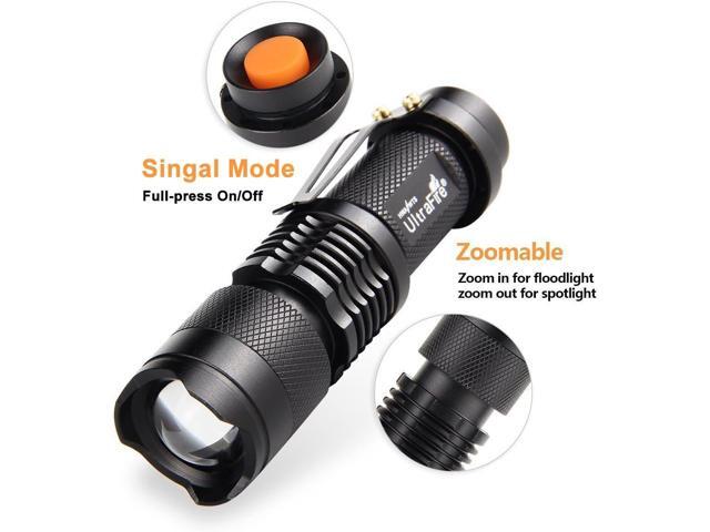 ULTRAFIRE 3 Pack Mini Flashlights Focus Adjustable SK68 Single Mode Tactical LED Flashlight, Ultra Bright 300 Lumens Torch