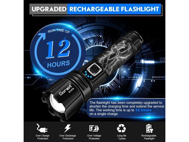 Goreit Flashlight High Lumens Rechargeable, 20000 Lumen Led Flashlights XHP70.2 USB Super Bright Flash Light, High Powered Handheld Flashlights for...